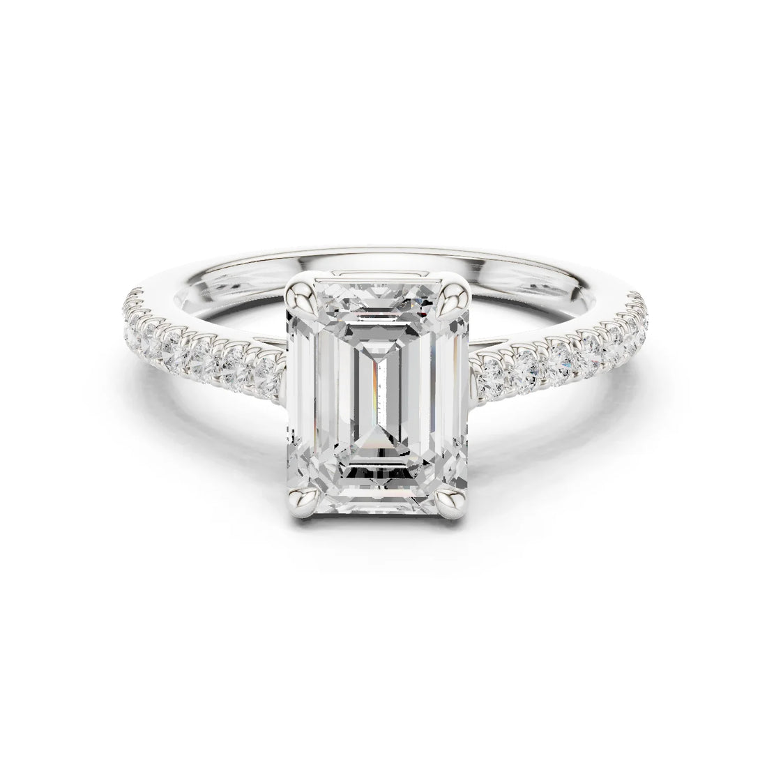 Emerald Cut Diamond Pave Band Engagement Ring