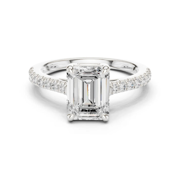 Emerald Cut Diamond Pave Band Engagement Ring