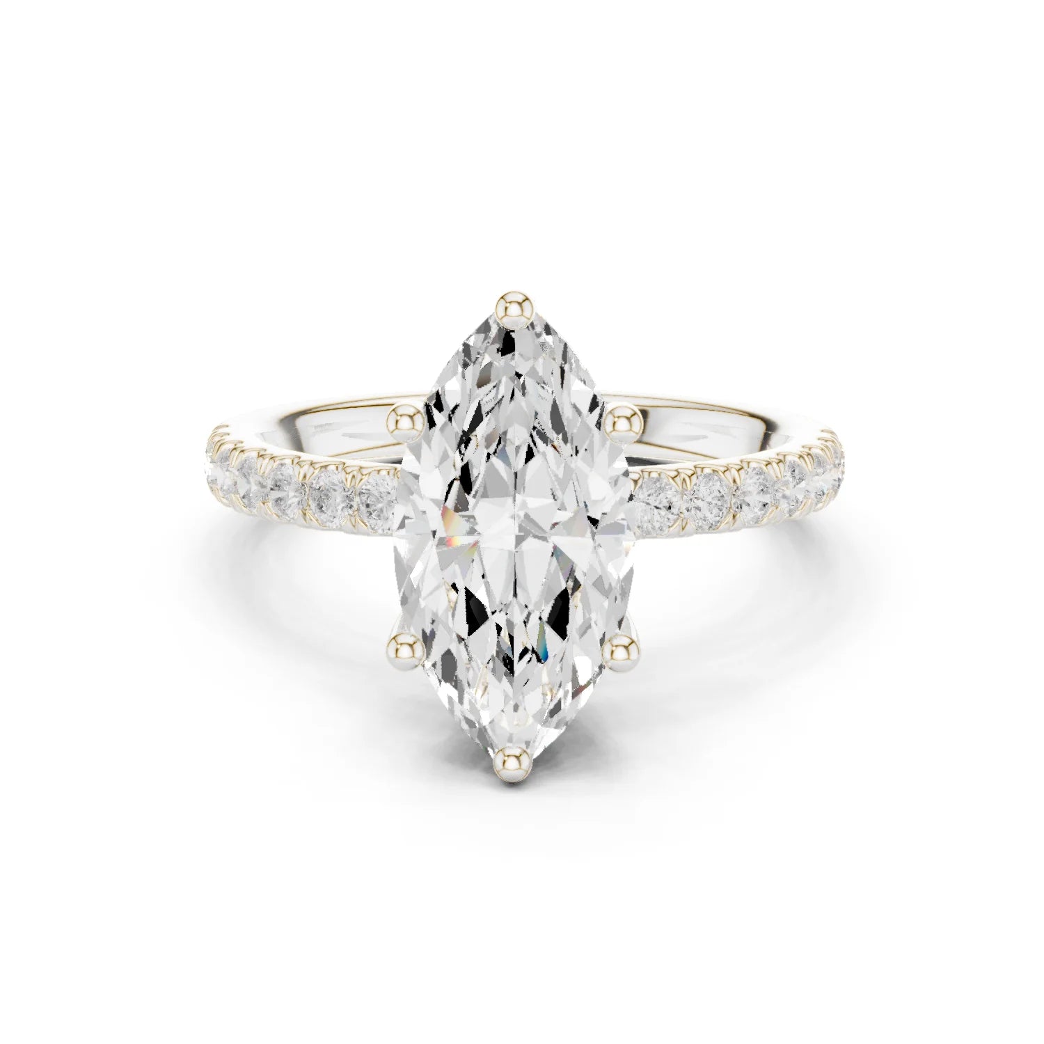 Marquise Diamond Engagement Ring With Pave Band
