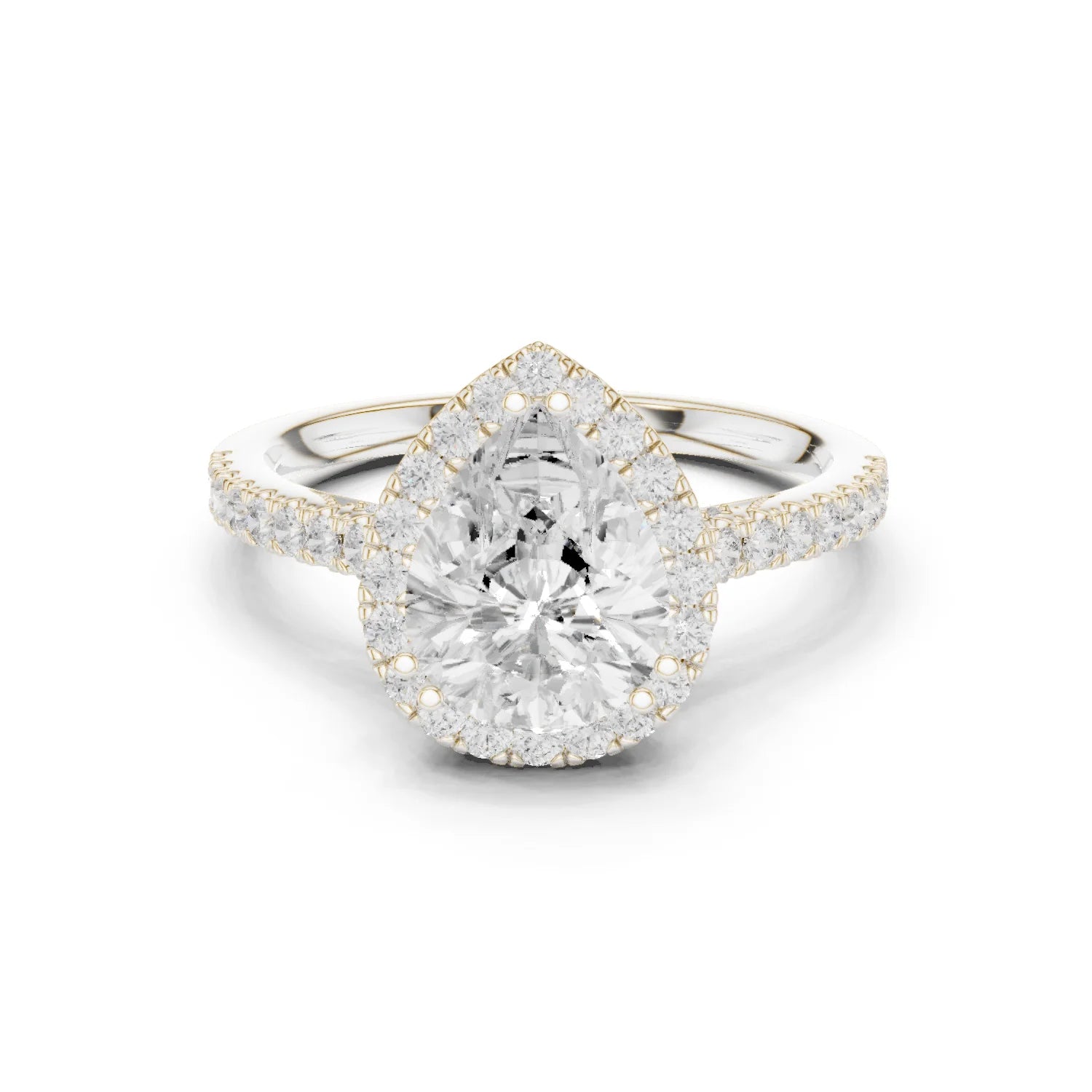 Pear Cut Diamond Halo Engagement Ring with Pave Band