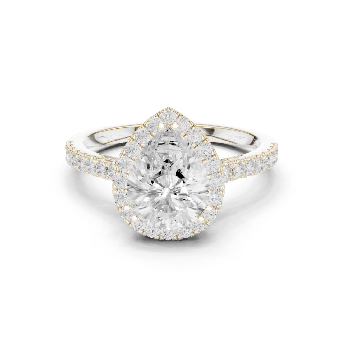 Pear Cut Diamond Halo Engagement Ring with Pave Band