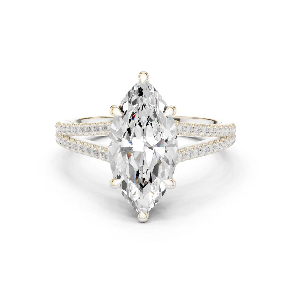 Marquise Cut Diamond Split Shank Engagement Ring with Pave Accents