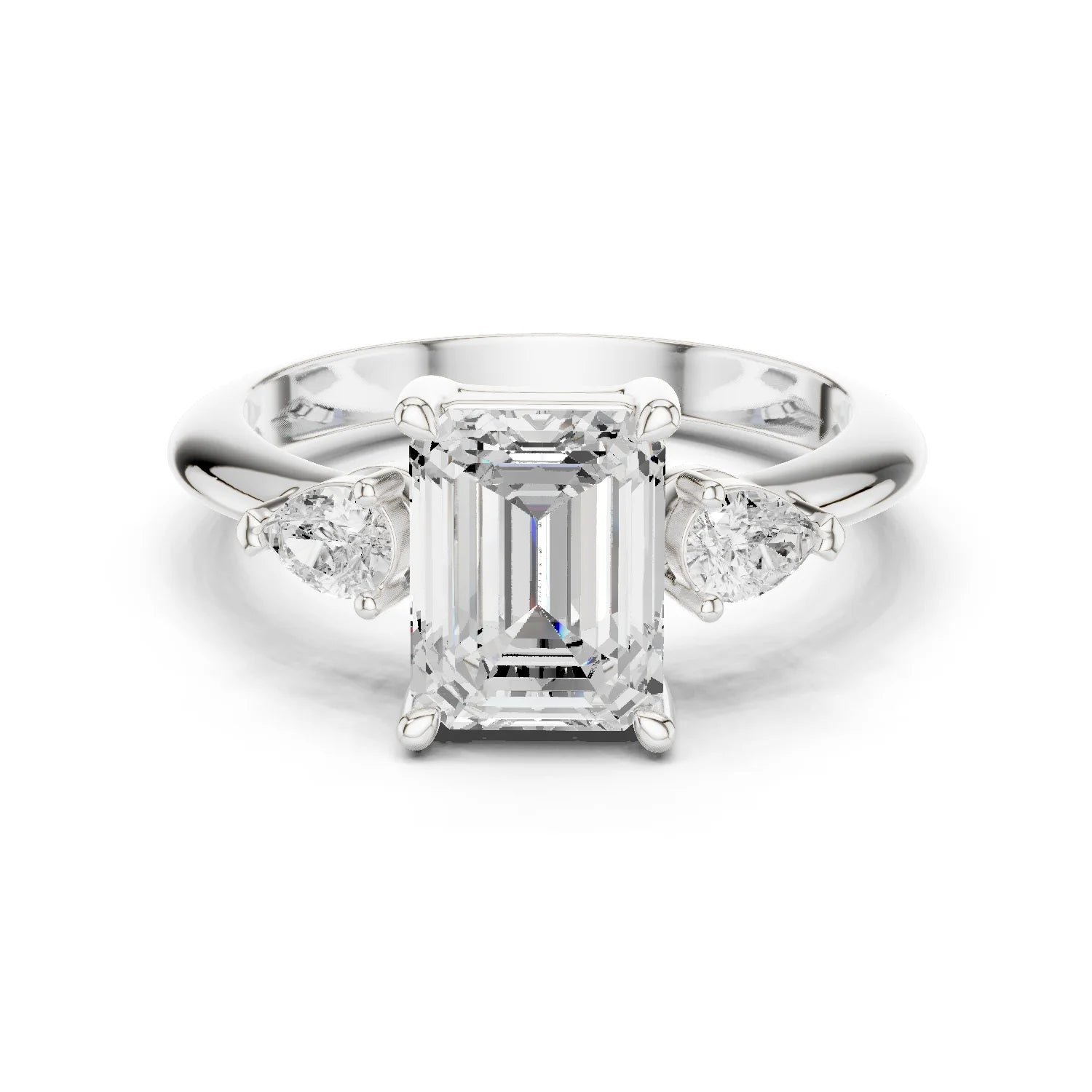 Emerald Diamond Solitaire Engagement Ring with Hidden Side Accent