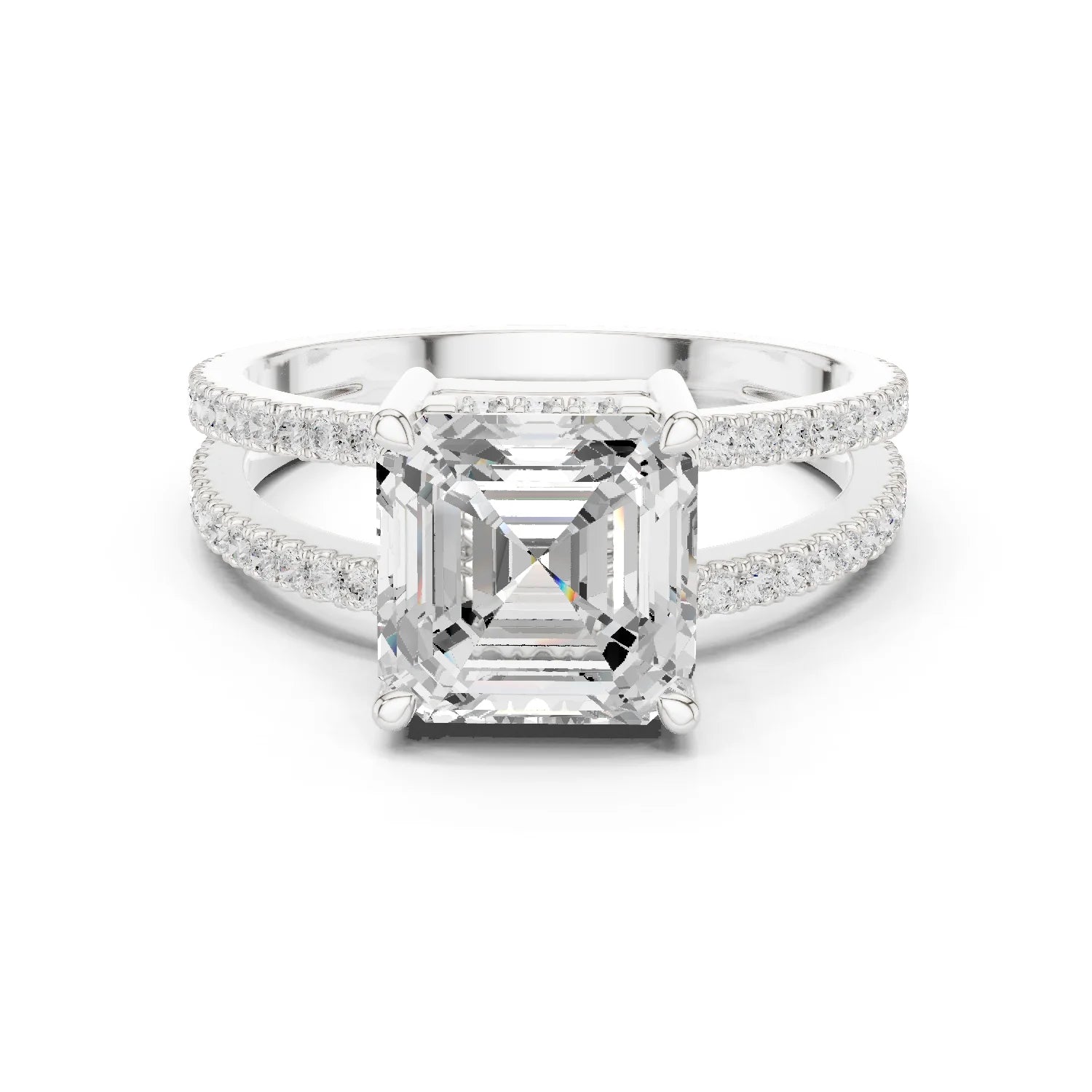 Asscher Cut Diamond Split Shank Engagement Ring