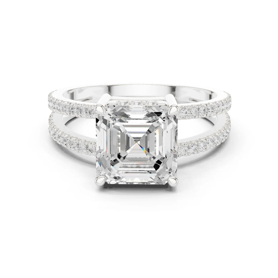 Asscher Cut Diamond Split Shank Engagement Ring