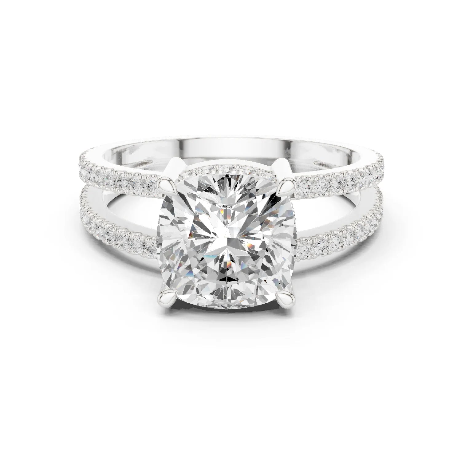 Cushion Cut Diamond Split Shank Engagement Ring
