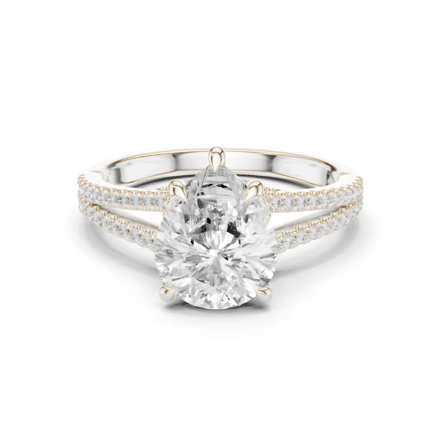 Pear Cut Diamond Split Shank Engagement Ring with Pave Accents