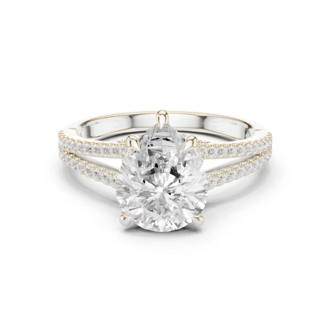 Pear Cut Diamond Split Shank Engagement Ring with Pave Accents