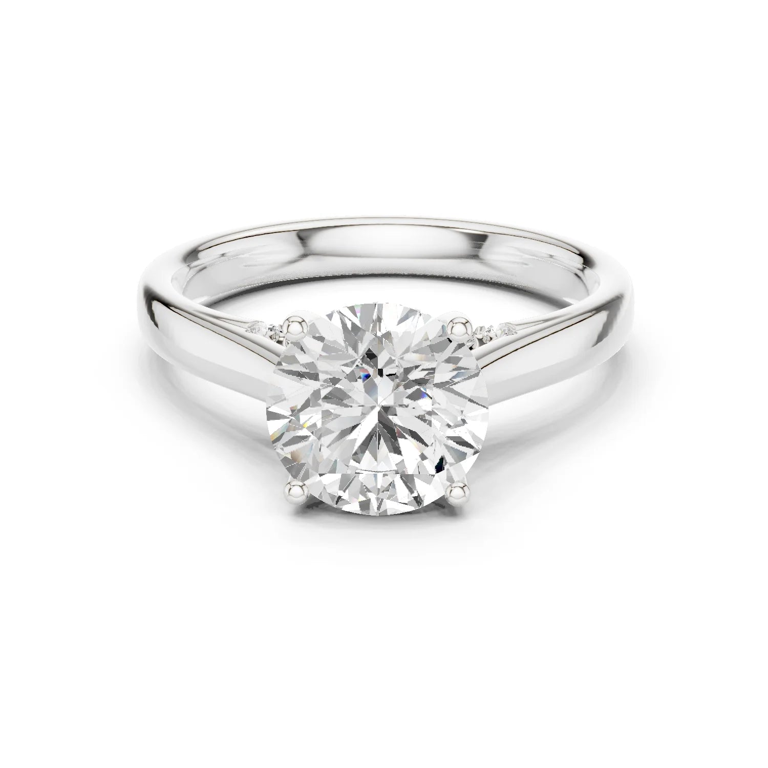Round Cut Diamond Cathedral Pave Engagement Ring