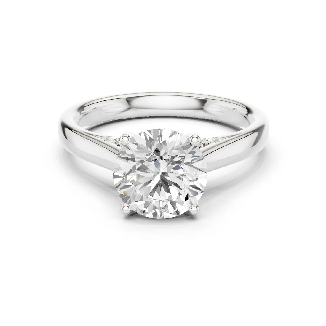 Round Cut Diamond Cathedral Pave Engagement Ring