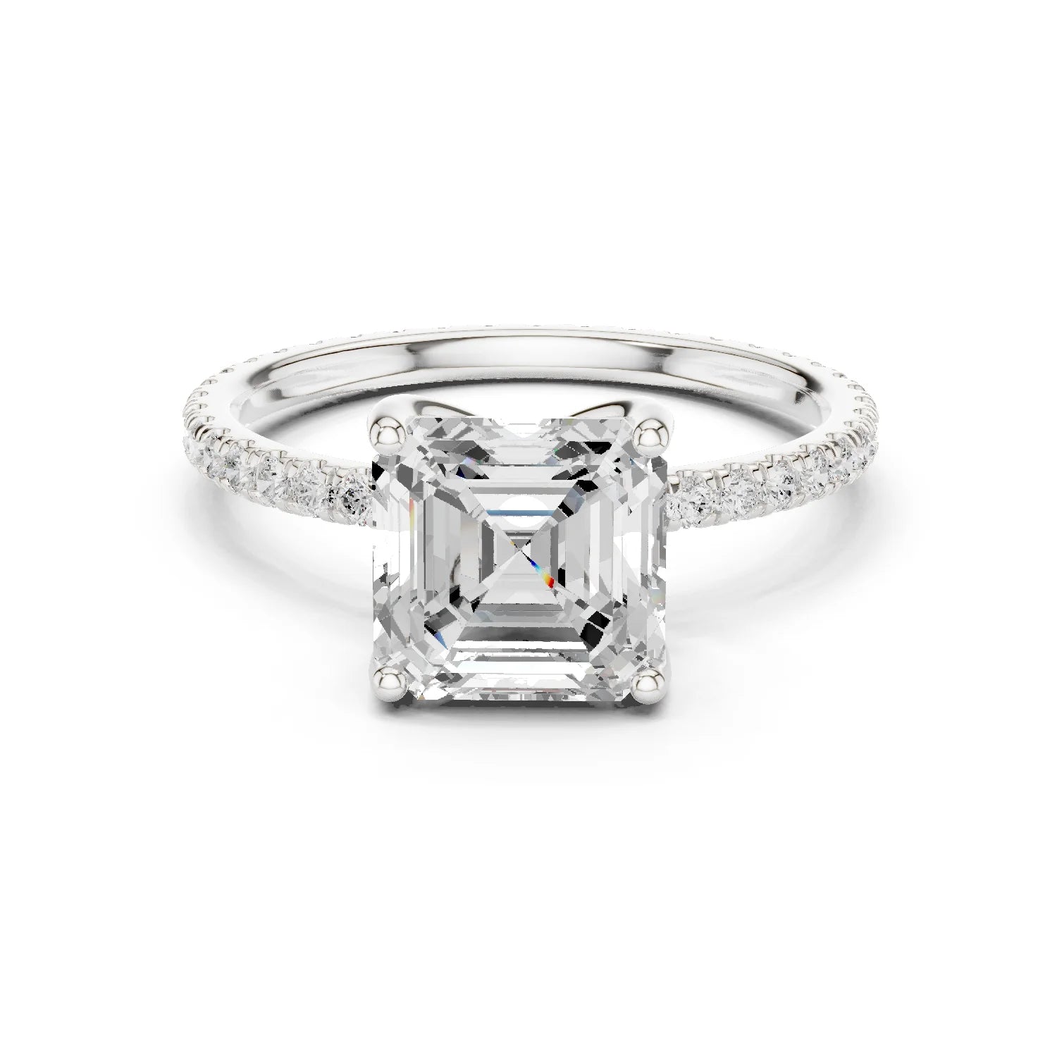 Asscher Shape Diamond Pave Band Engagement Ring