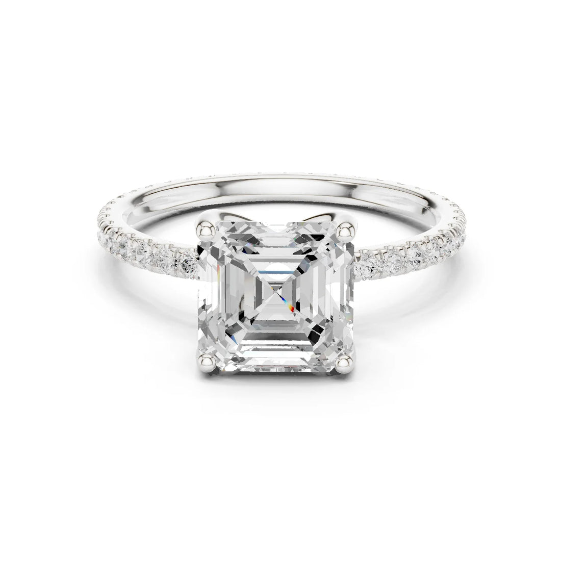 Asscher Shape Diamond Pave Band Engagement Ring