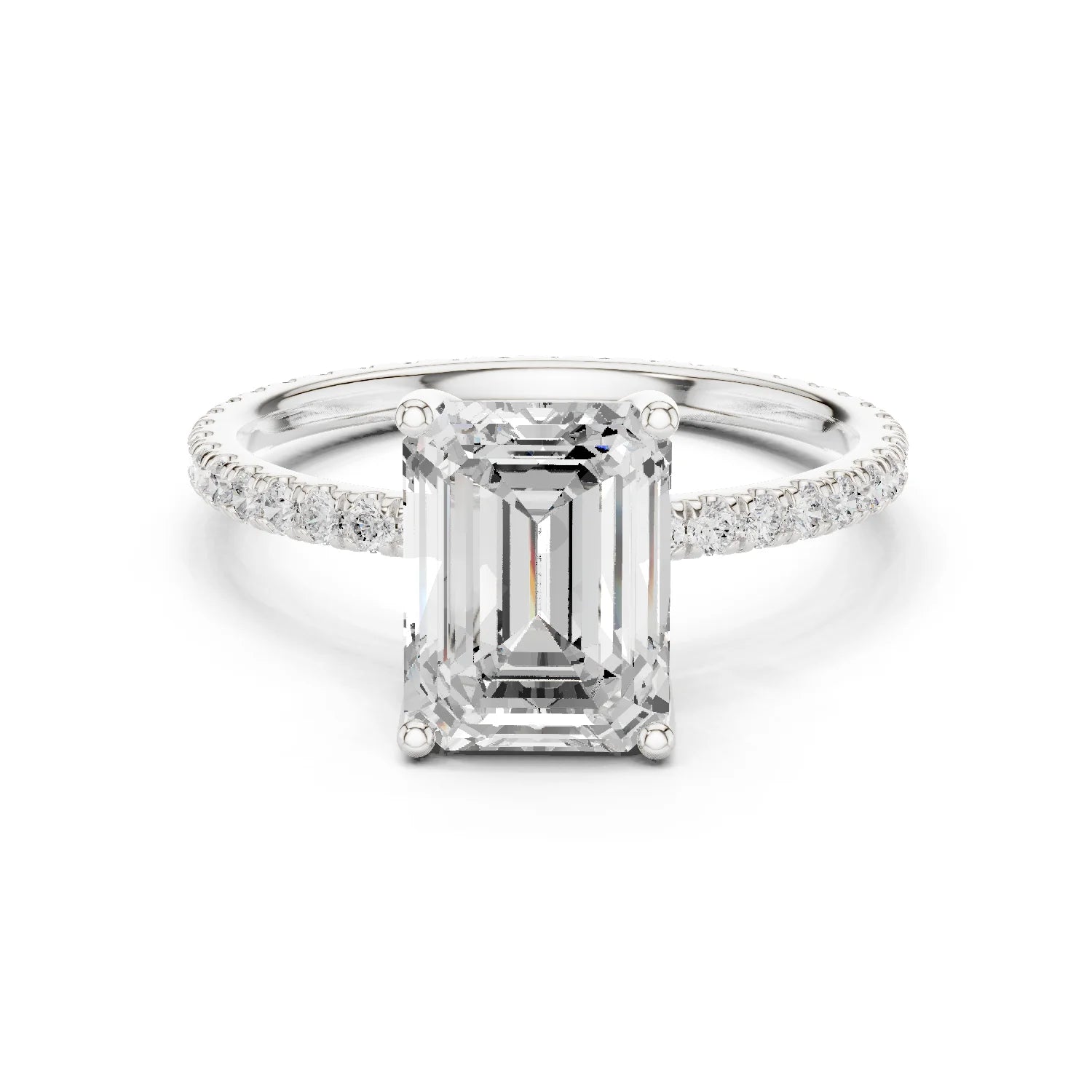 Emerald Shape Diamond Pave Band Engagement Ring