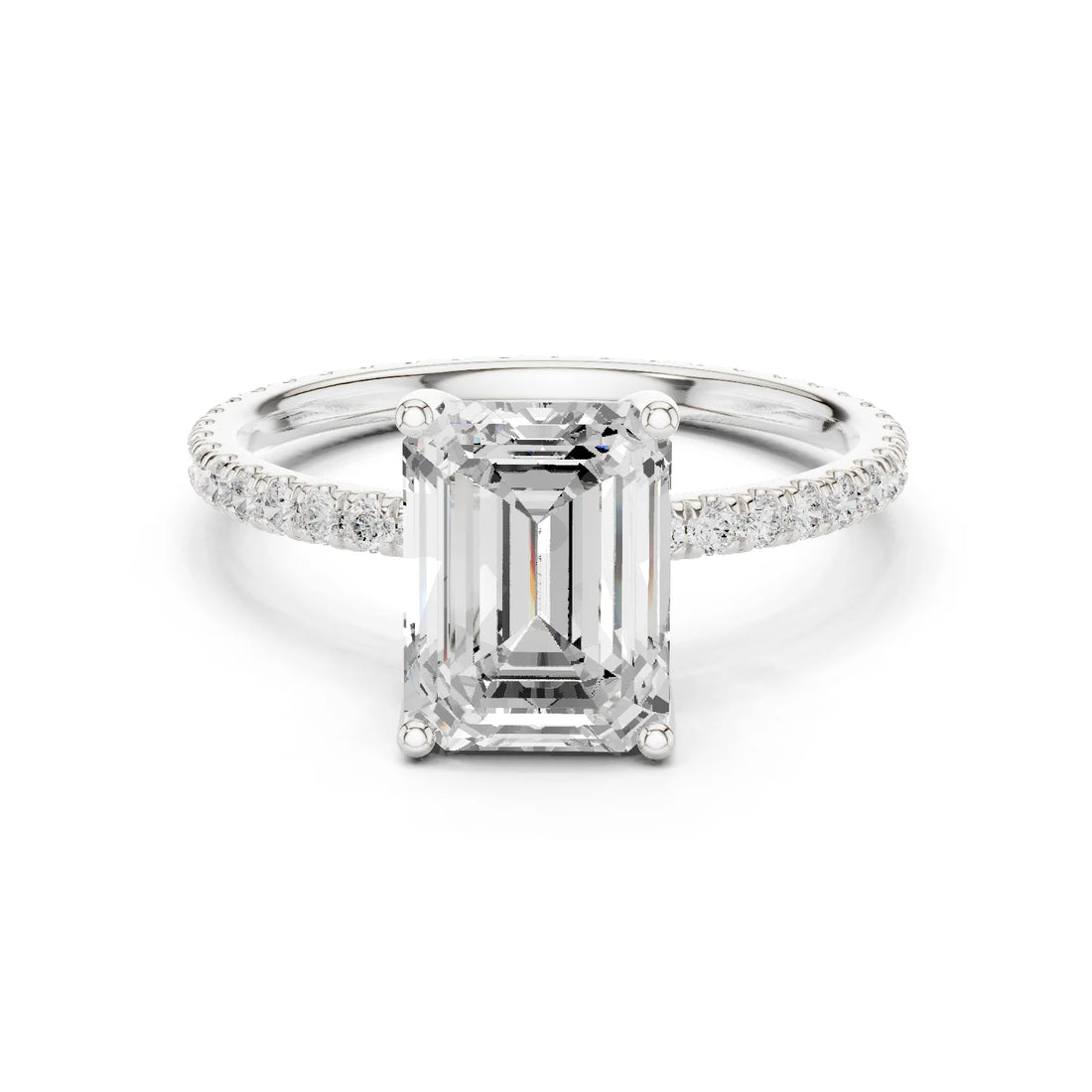 Emerald Shape Diamond Pave Band Engagement Ring