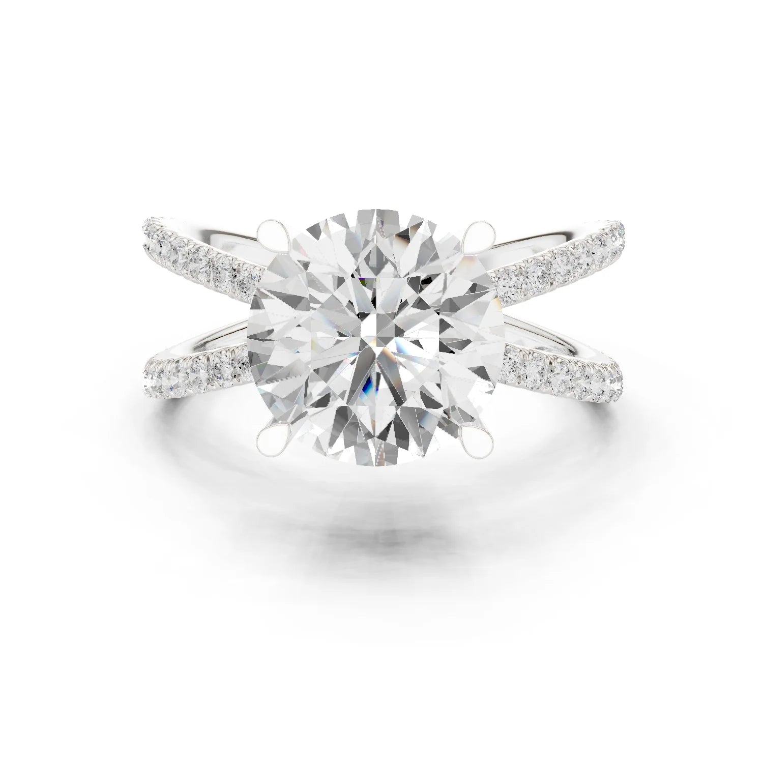 Round Cut Diamond Split Shank Engagement Ring