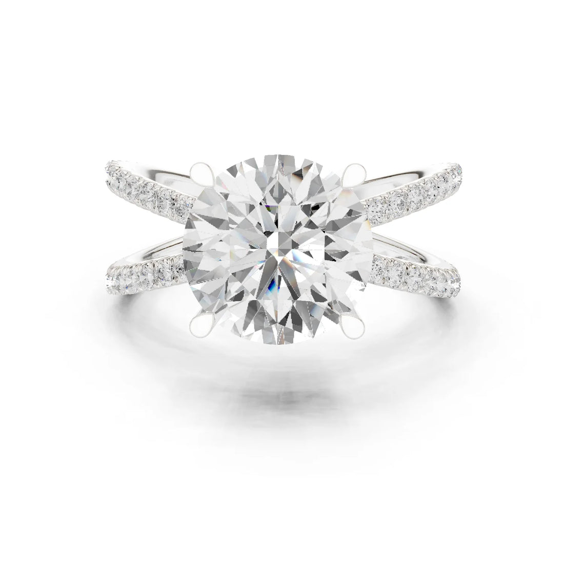 Round Cut Diamond Split Shank Engagement Ring