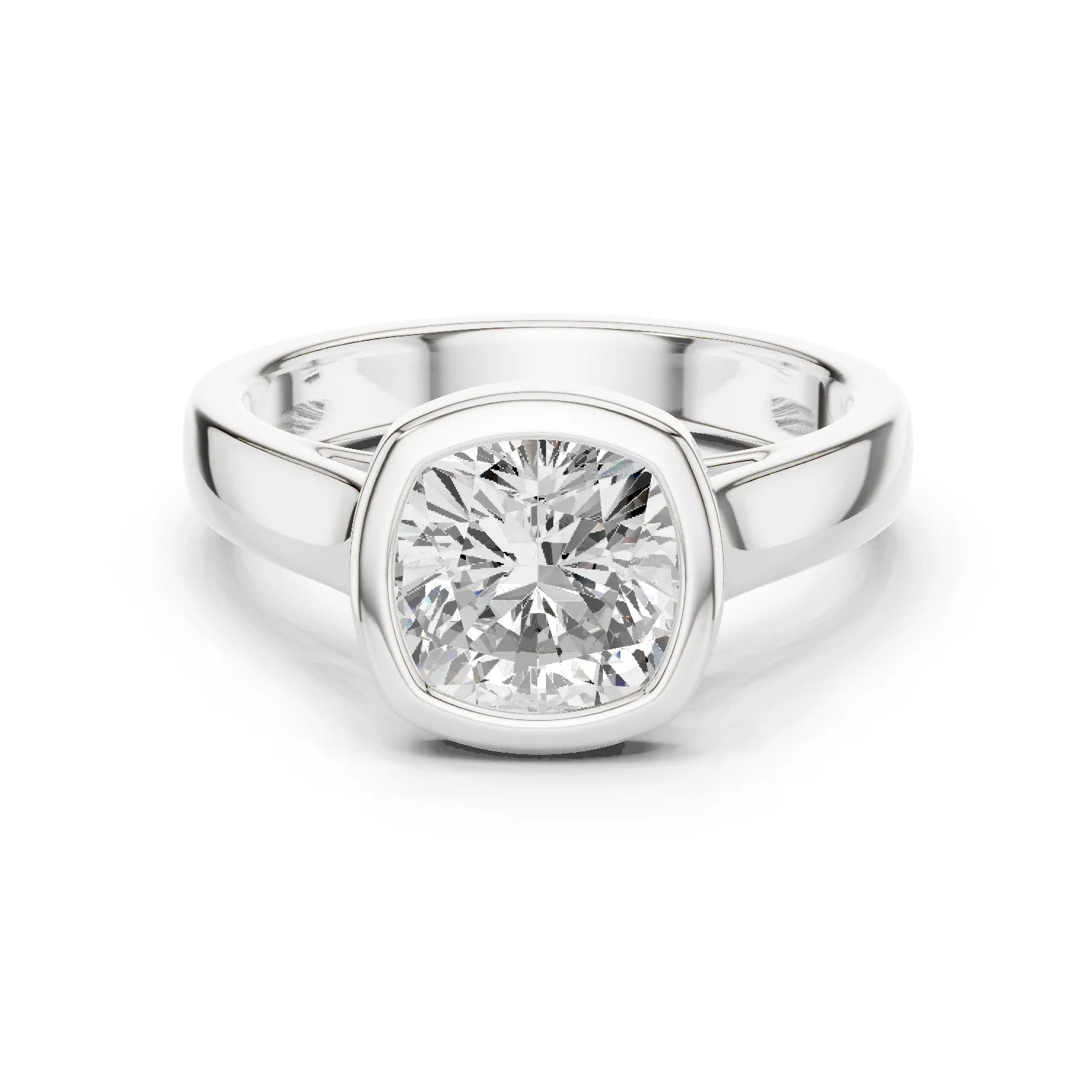 Cushion Cut Diamond Bezel Solitaire Engagement Ring