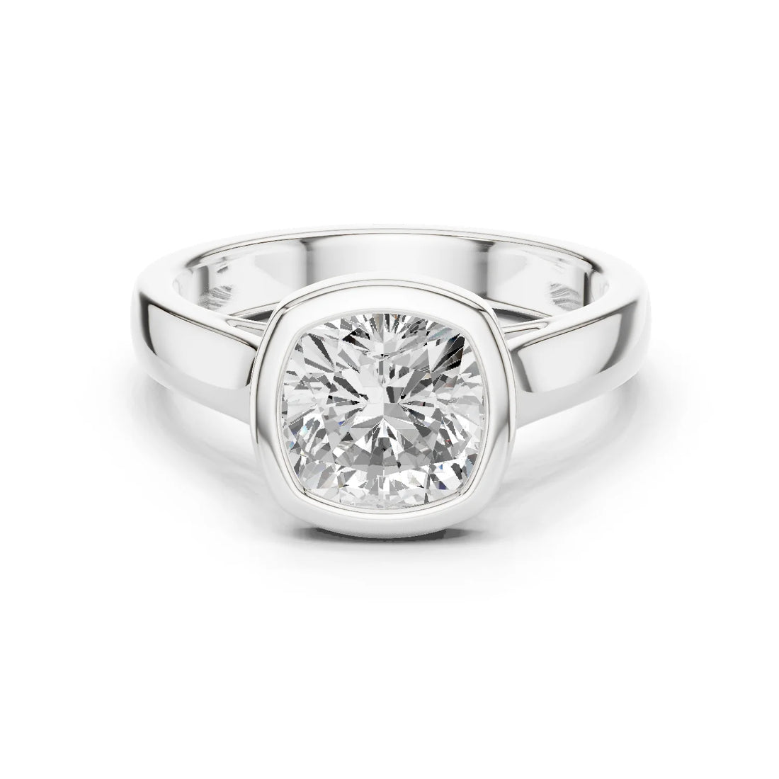 Cushion Cut Diamond Bezel Solitaire Engagement Ring