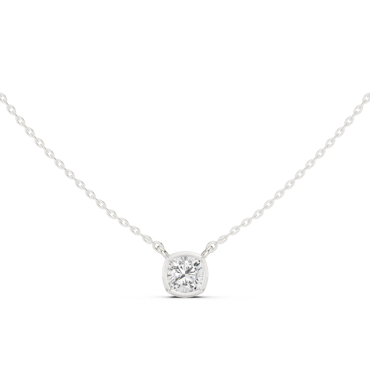 Soft Aura Cushion Bezel Solitaire Diamond Pendant