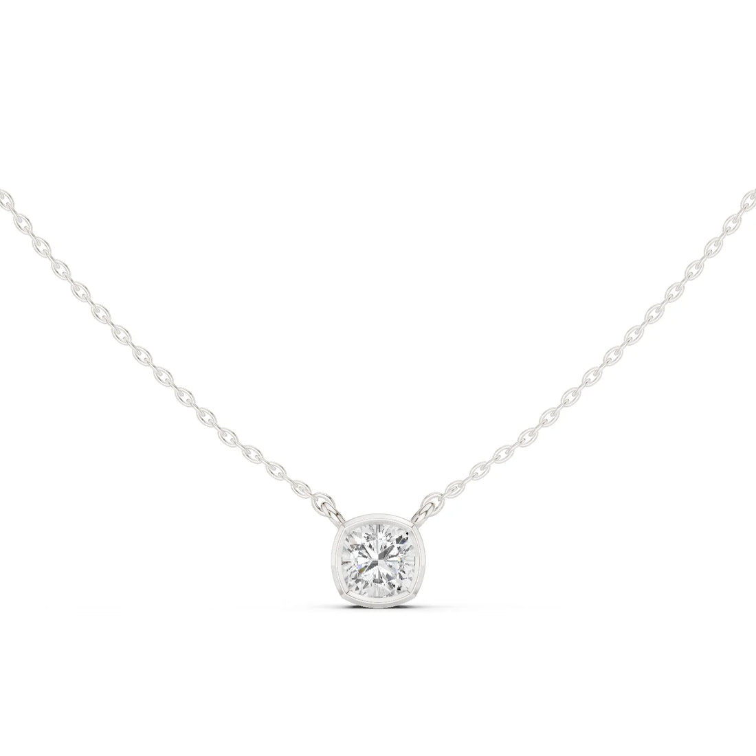 Soft Aura Cushion Bezel Solitaire Diamond Pendant
