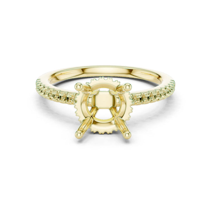 Hidden Halo Round Cut Diamond Engagement Ring With Pave Band