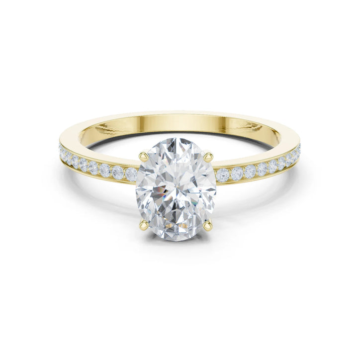 Oval-Cut Diamond Hidden Halo Engagement Ring with Pave Band