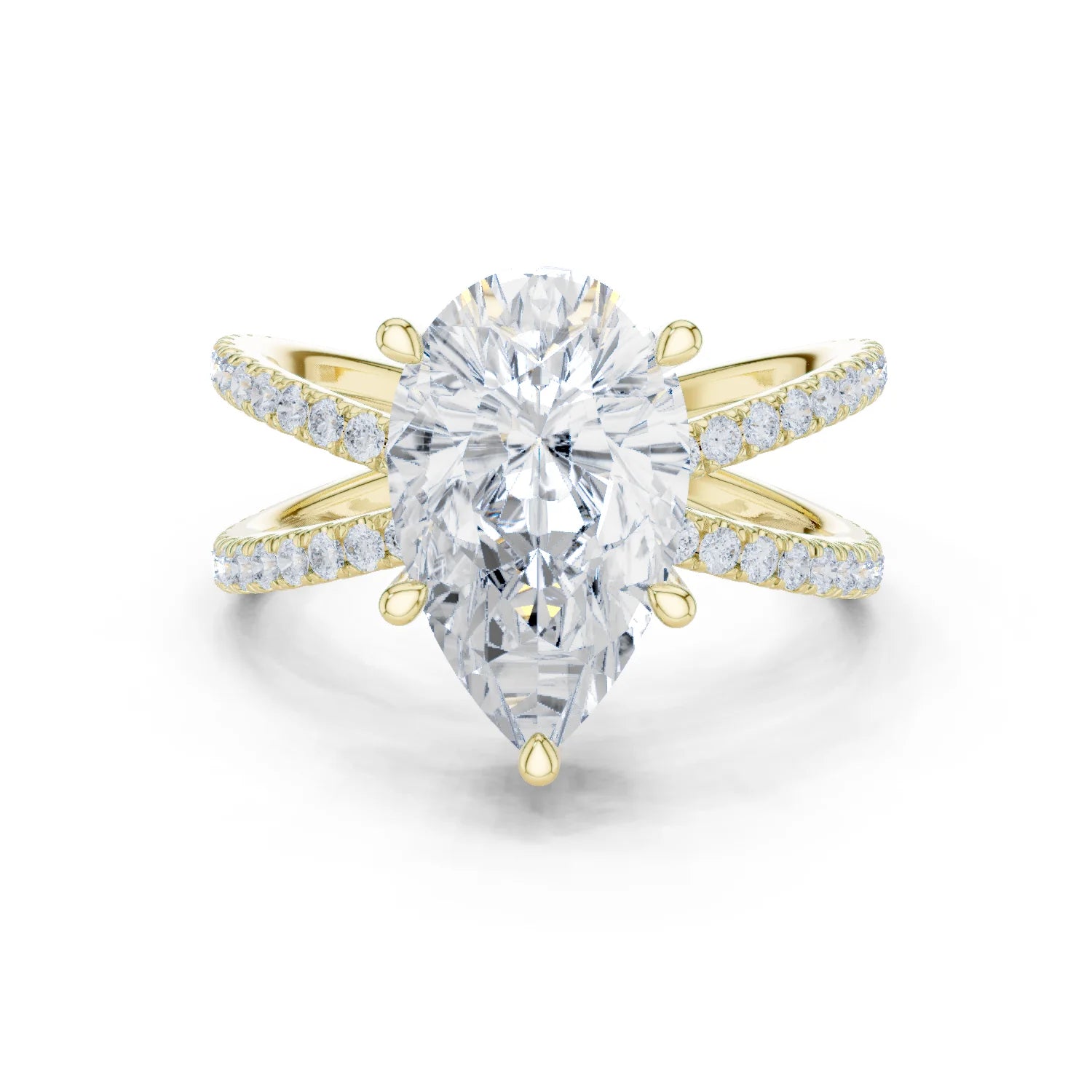 Pear Cut Diamond Split Shank Engagement Ring