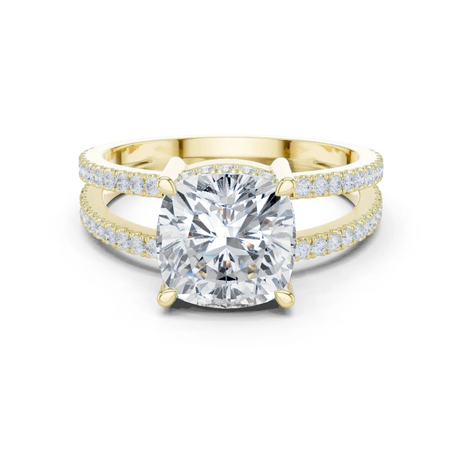 Cushion Cut Diamond Split Shank Engagement Ring