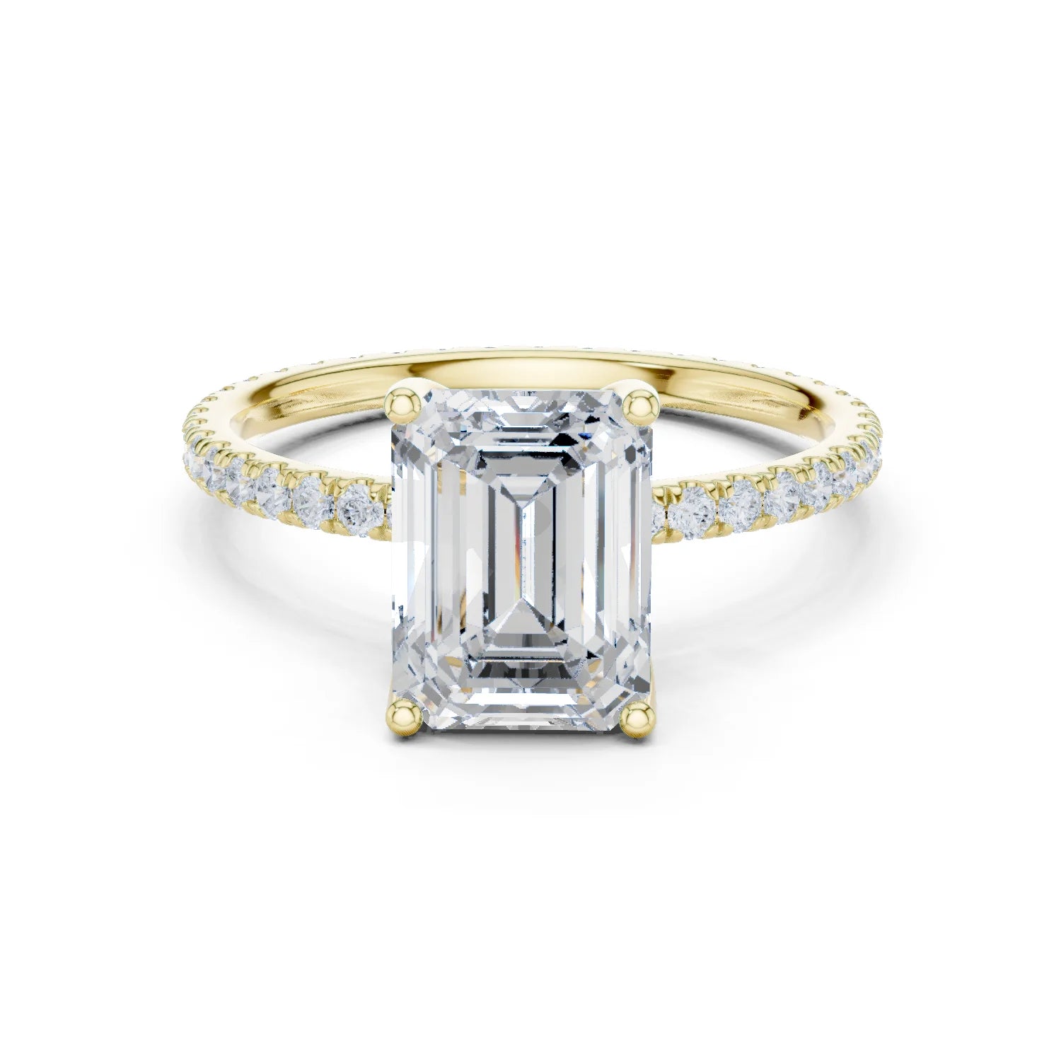 Emerald Shape Diamond Pave Band Engagement Ring
