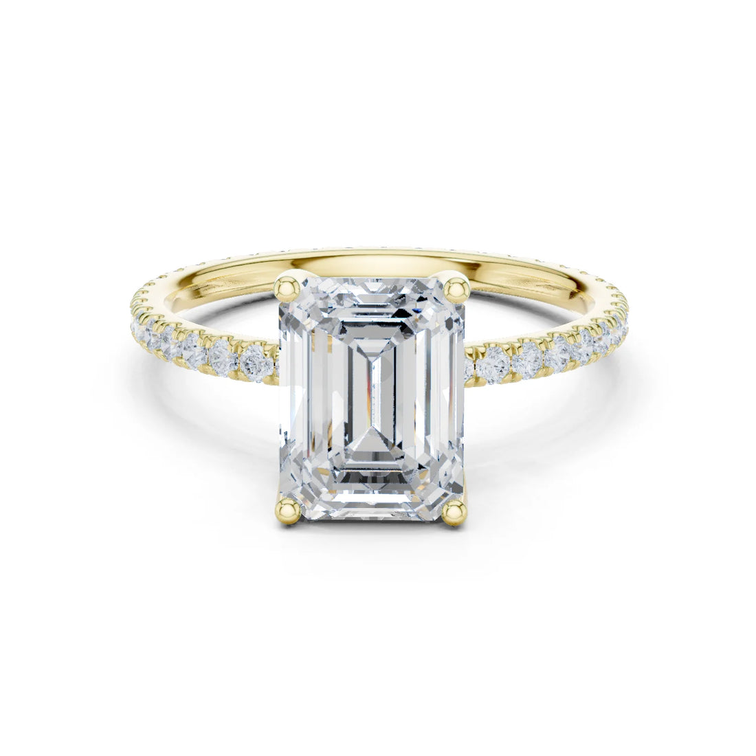Emerald Shape Diamond Pave Band Engagement Ring