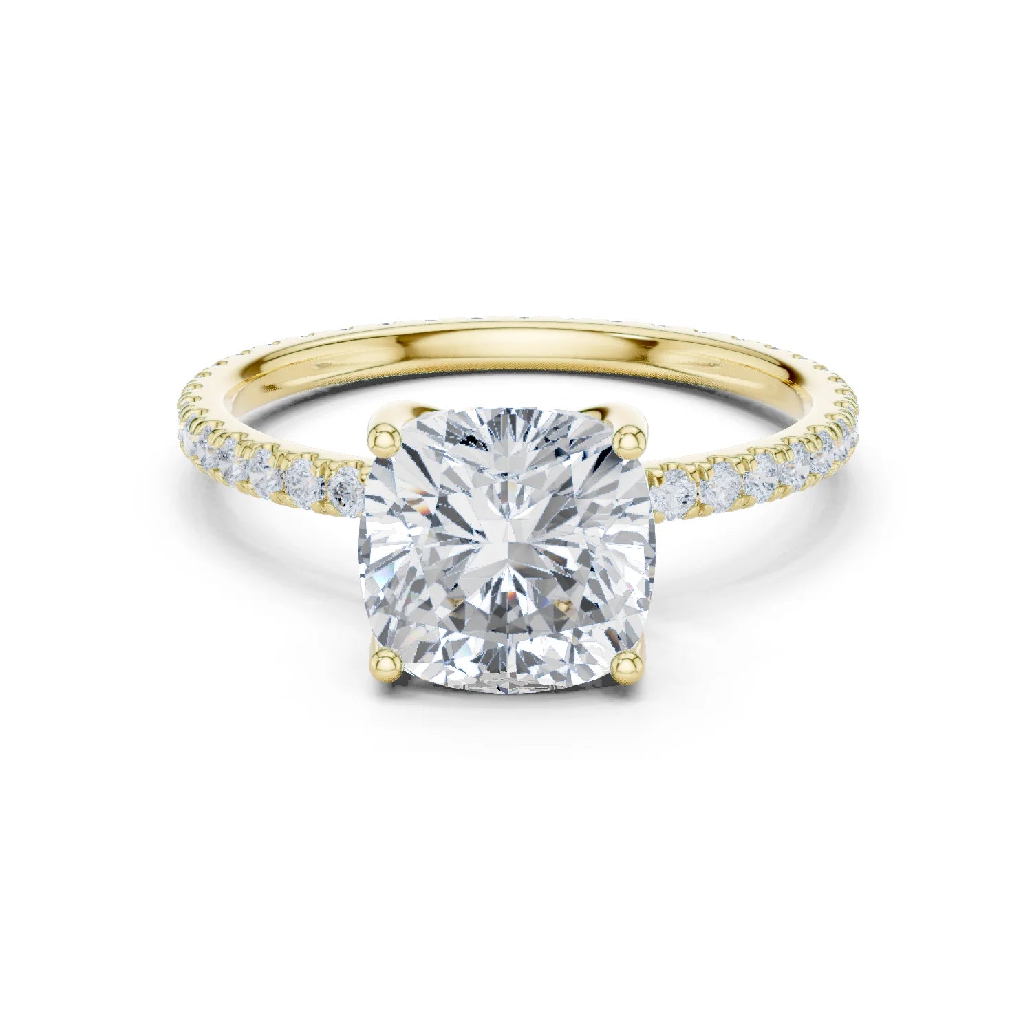 Cushion Shape Diamond Pave Band Engagement Ring