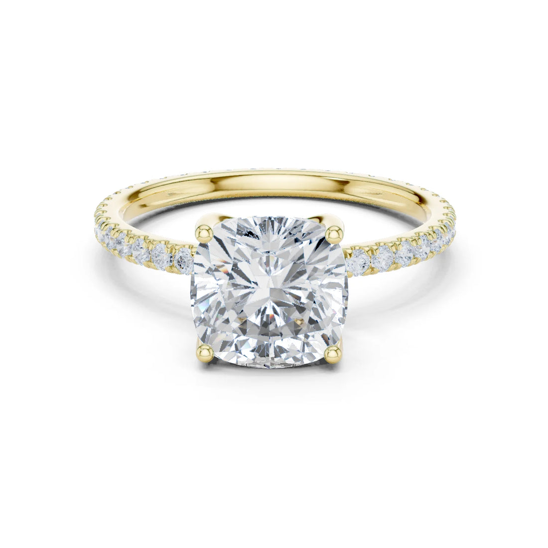 Cushion Shape Diamond Pave Band Engagement Ring