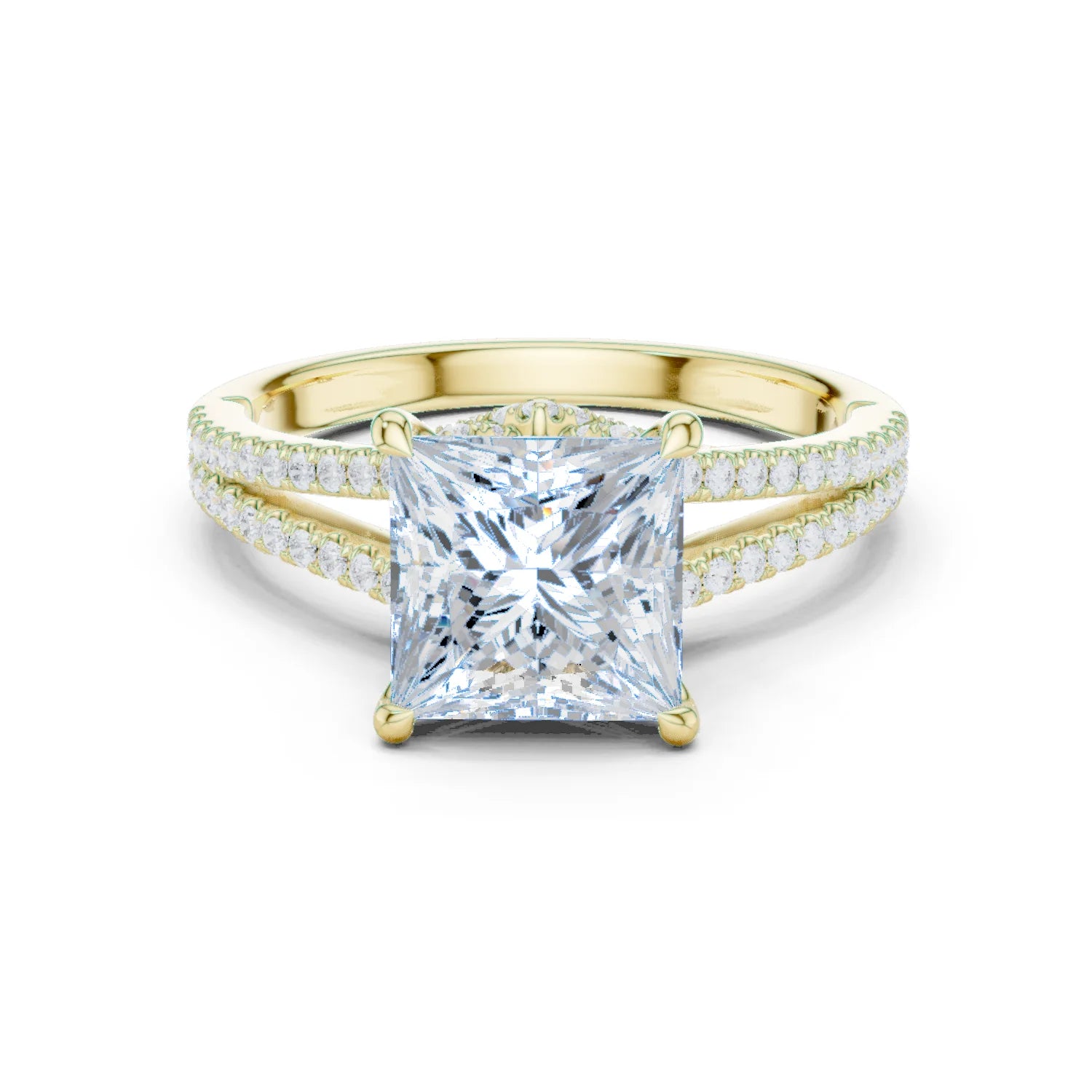 Princess Cut Diamond Split Shank Engagement Ring with Pave Accents