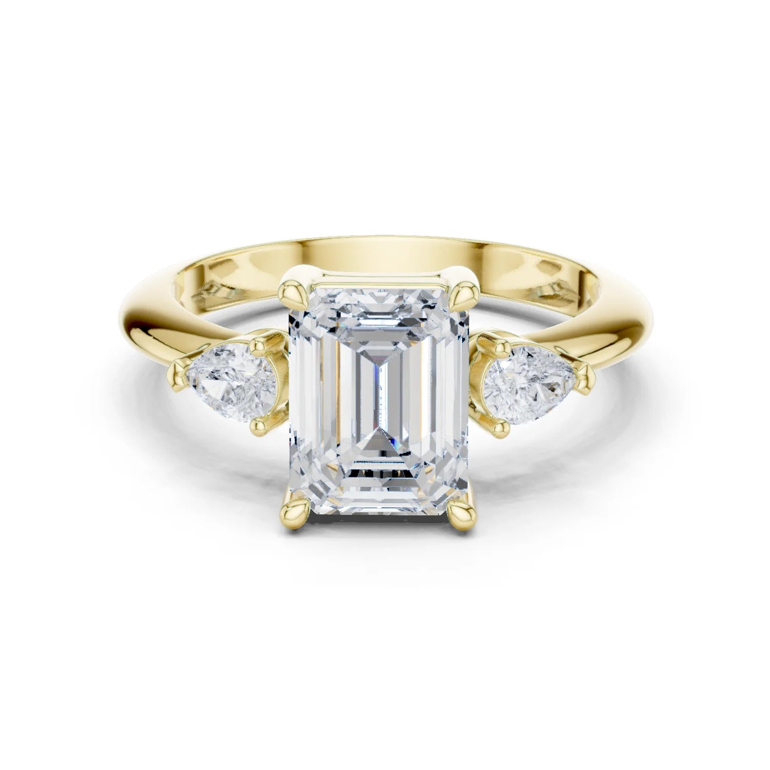 Emerald Diamond Solitaire Engagement Ring with Hidden Side Accent