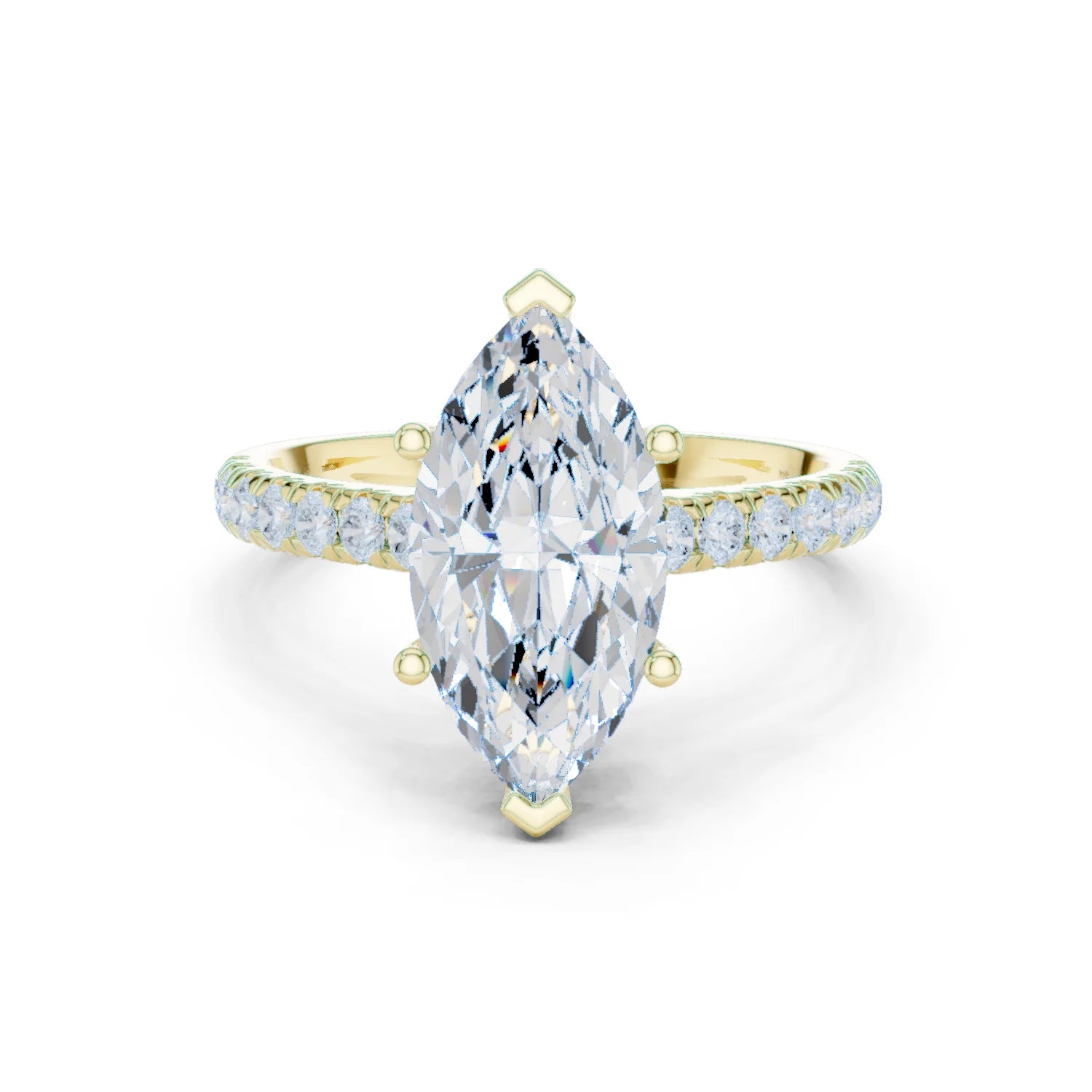 Marquise Cut Diamond Hidden Halo Engagement Ring with Pave Band