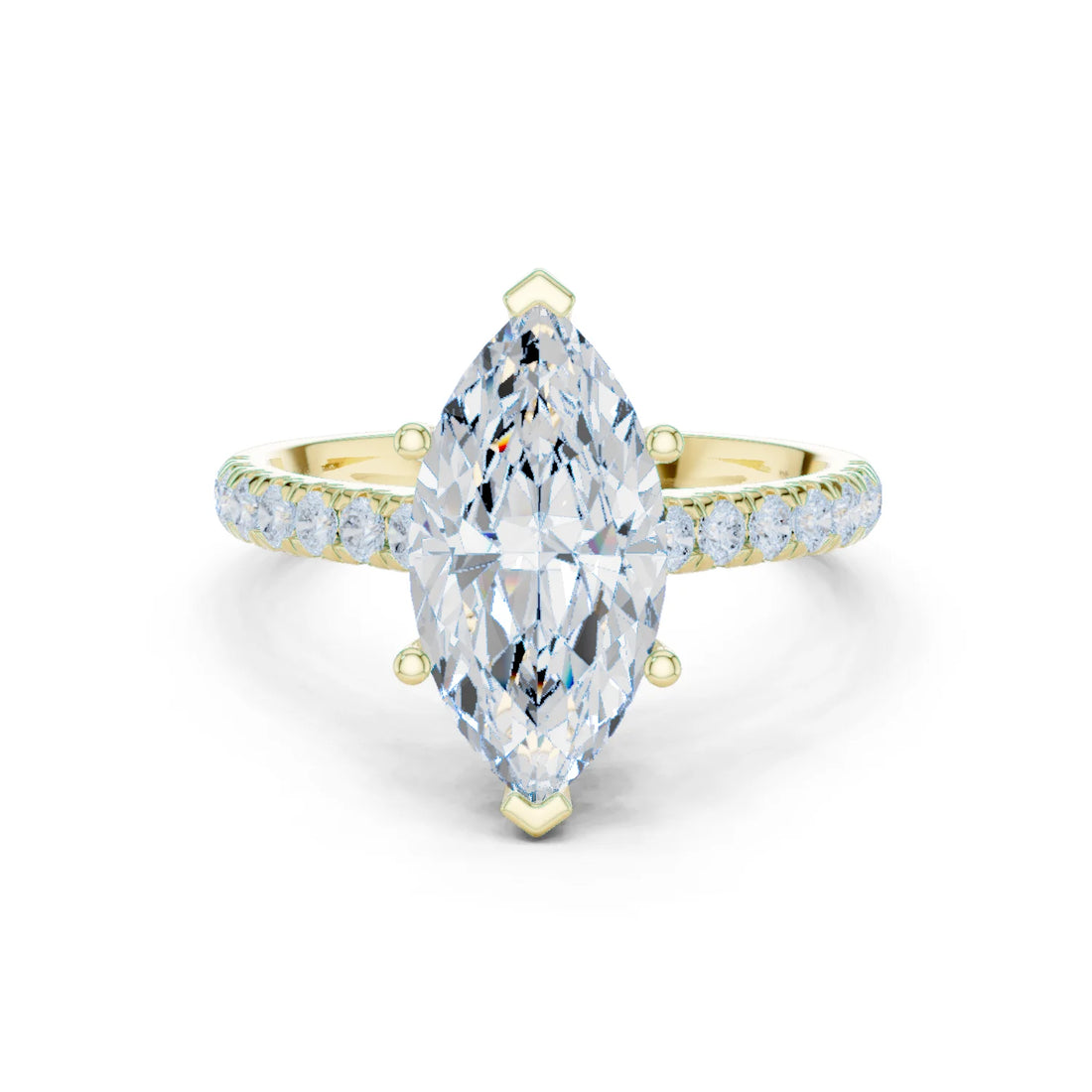 Marquise Cut Diamond Hidden Halo Engagement Ring with Pave Band
