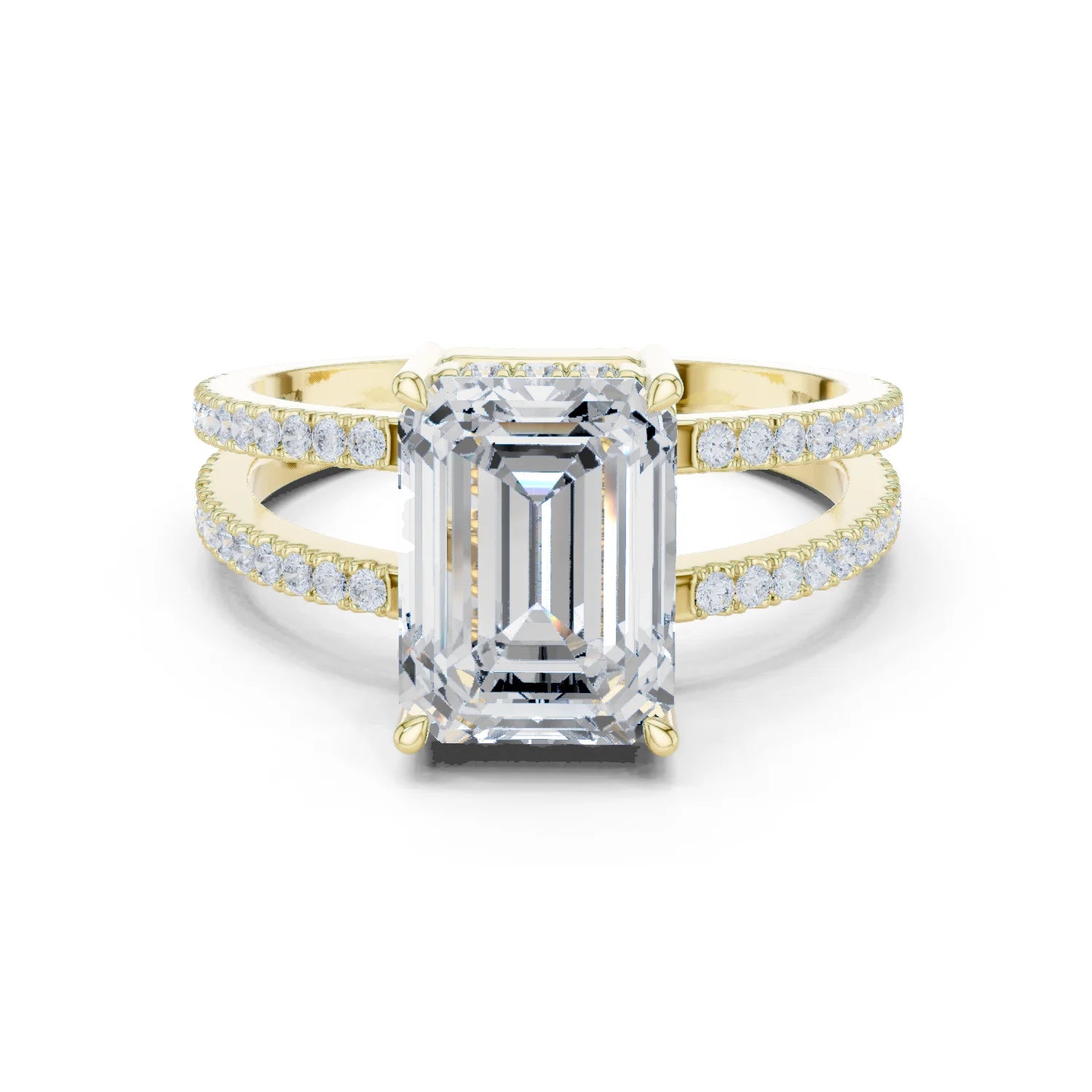 Emerald Cut Diamond Split Shank Engagement Ring