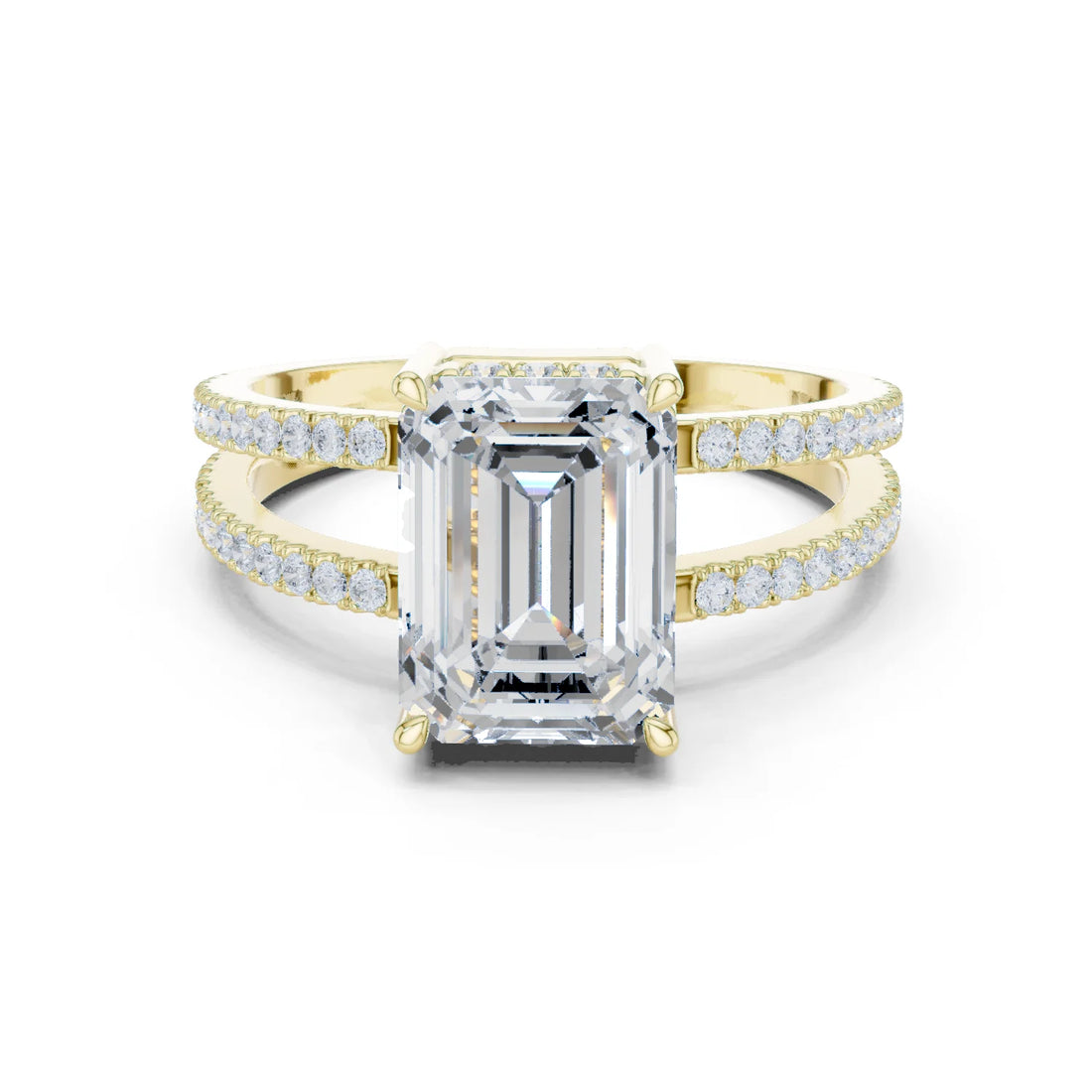 Emerald Cut Diamond Split Shank Engagement Ring