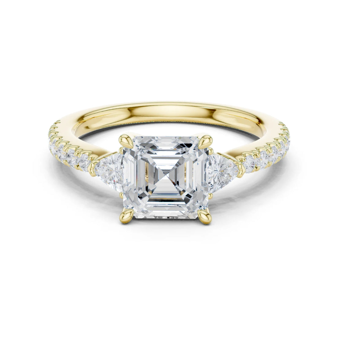 Asscher Cut Diamond Three-Stone Engagement Ring with Pave Band