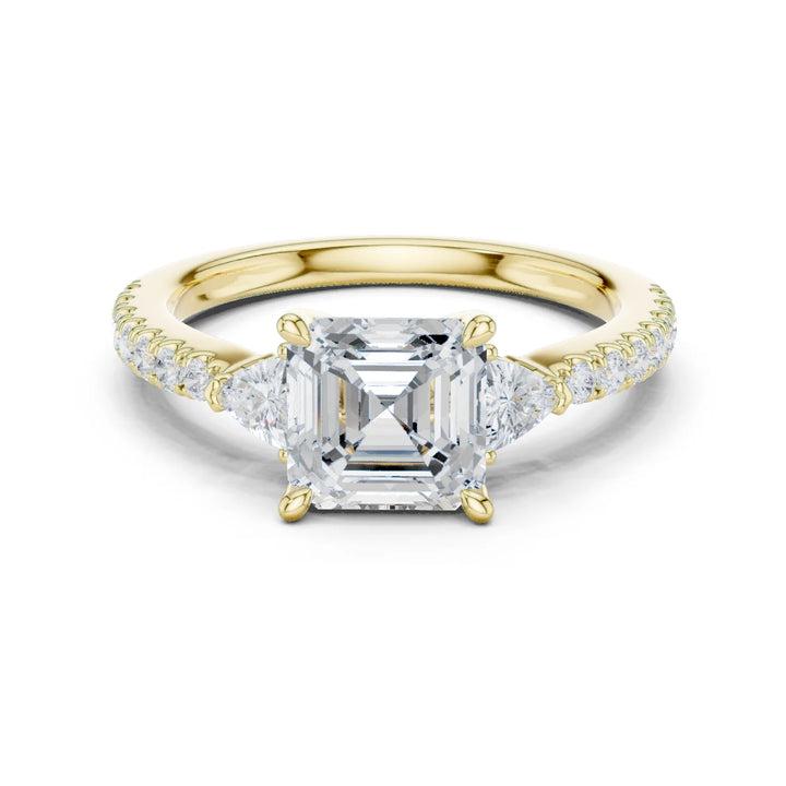 Asscher Cut Diamond Three-Stone Engagement Ring with Pave Band