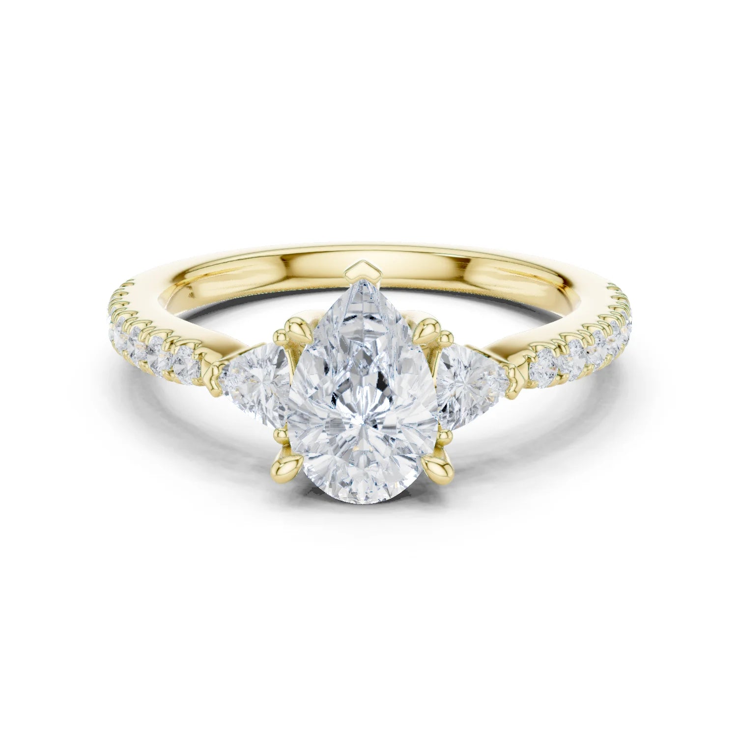 Pear Cut Diamond Three-Stone Engagement Ring with Pave Band