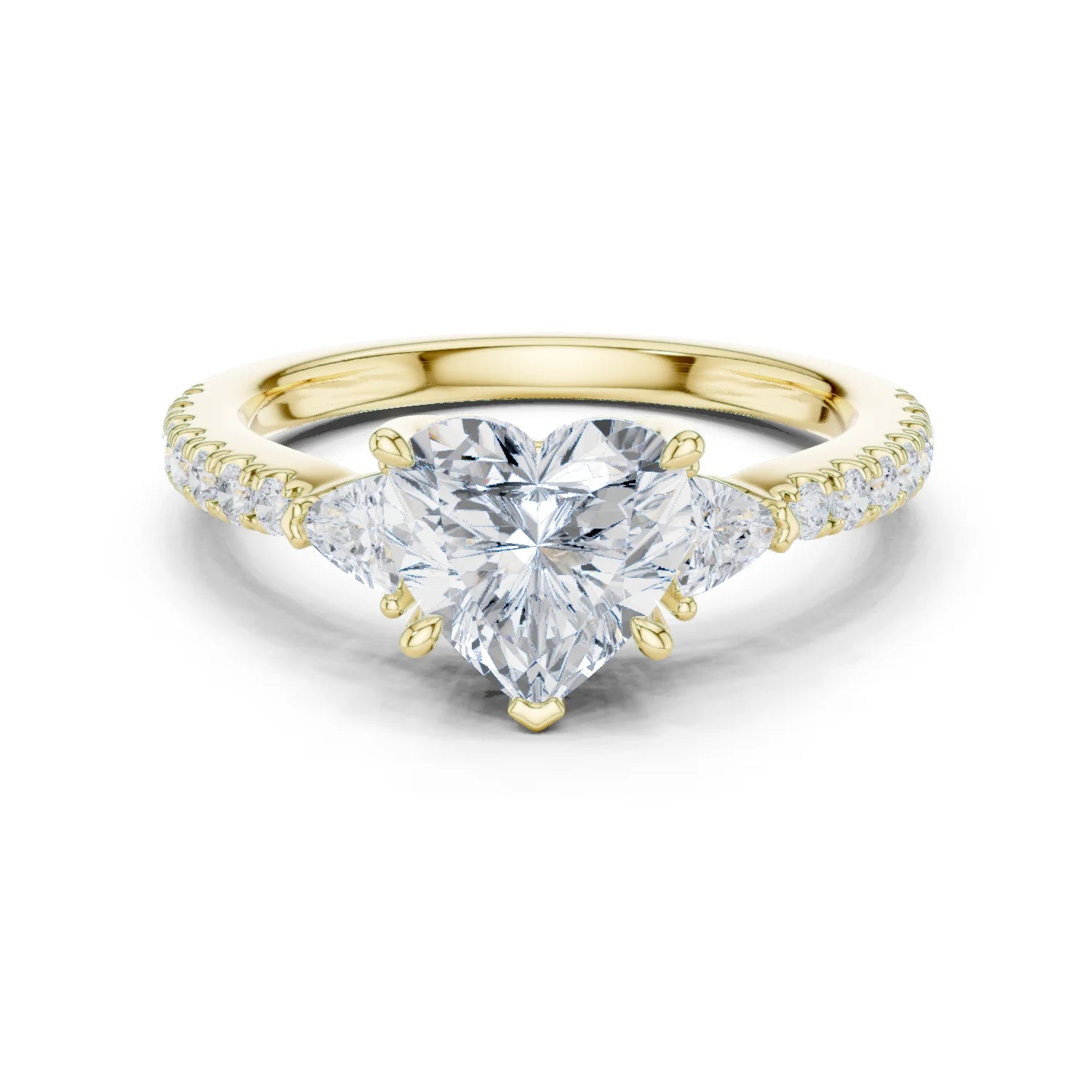 Heart Cut Diamond Three-Stone Engagement Ring with Pave Band