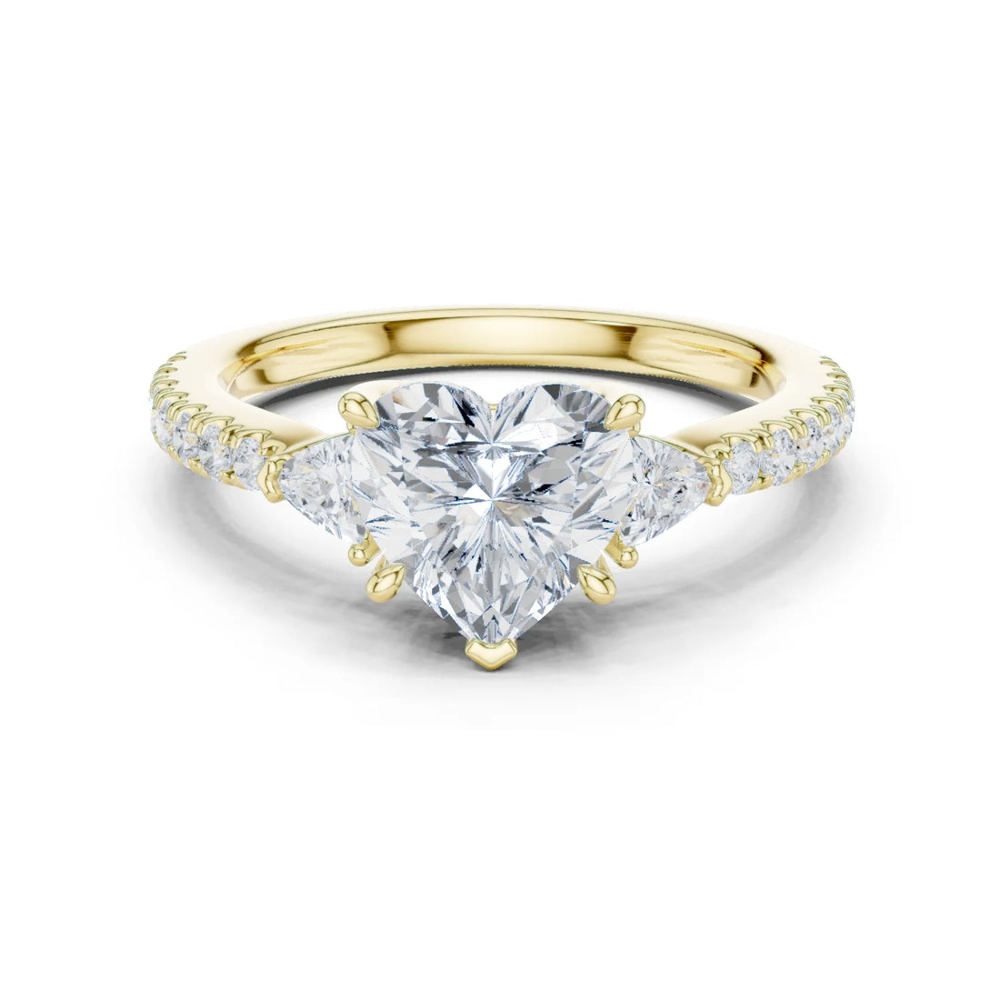 Heart Cut Diamond Three-Stone Engagement Ring with Pave Band