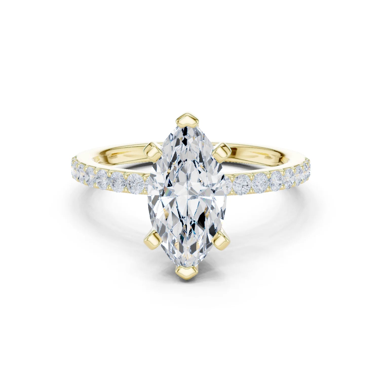Marquise Cut Diamond Pave Band Solitaire Engagement Ring