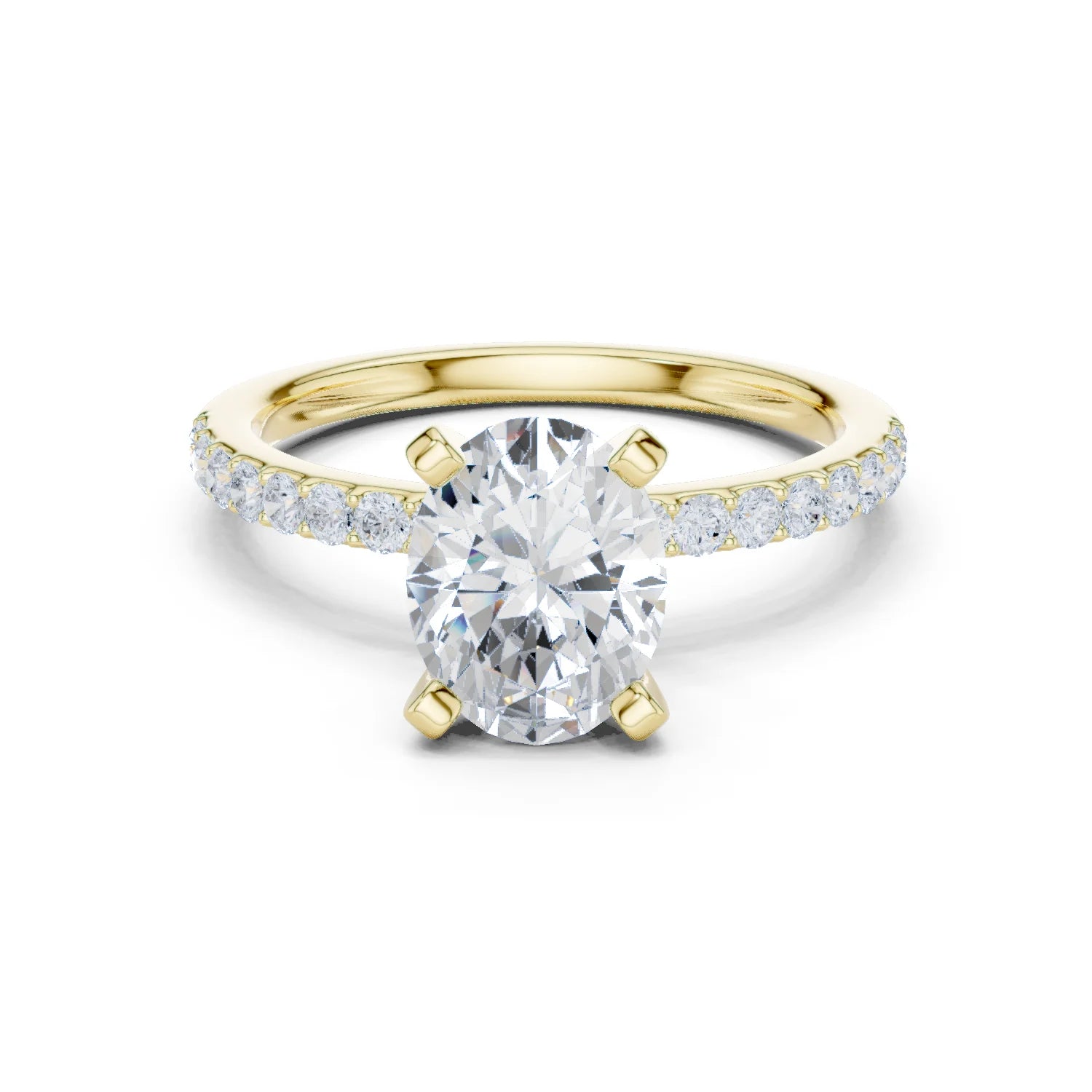 Oval Cut Diamond Pave Band Solitaire Engagement Ring