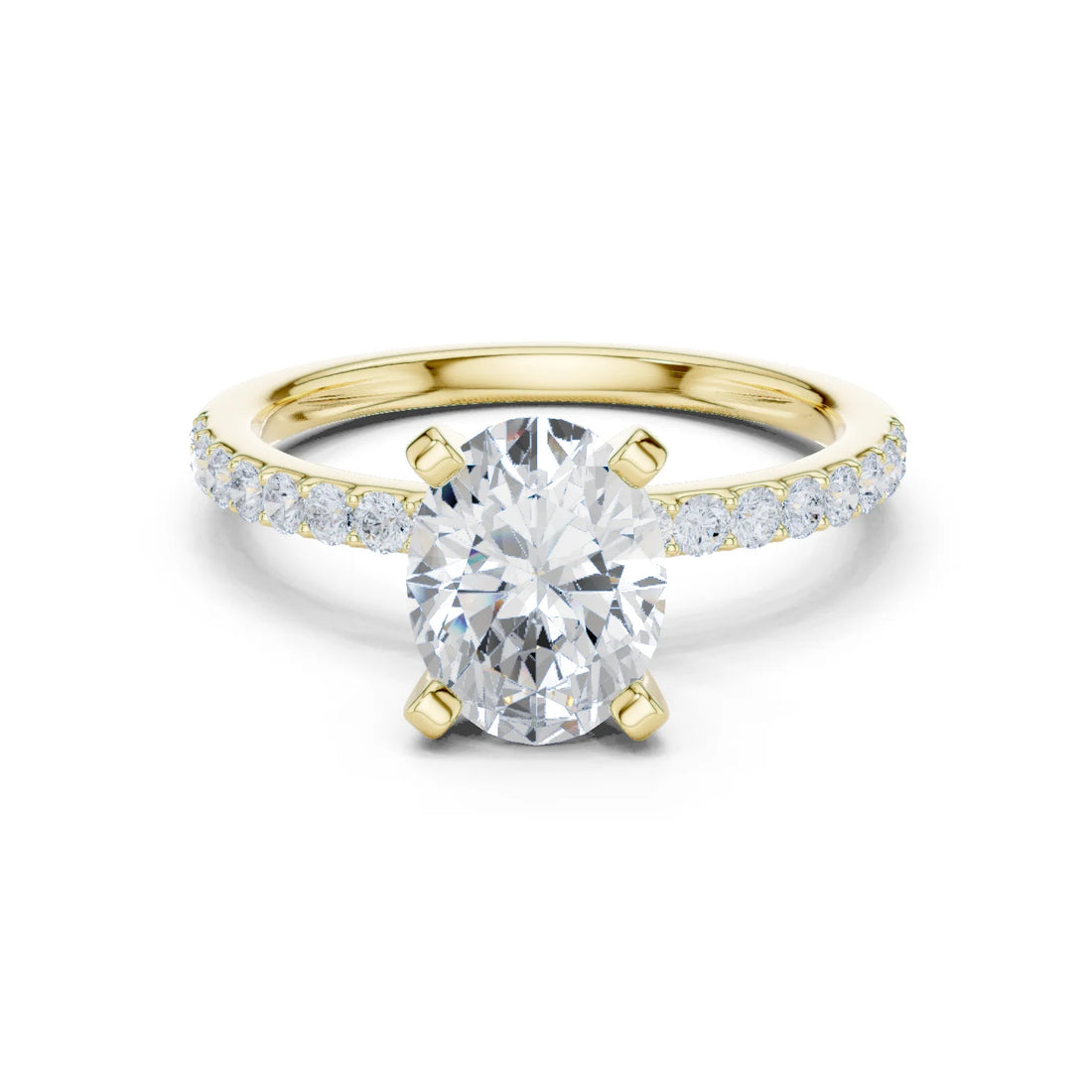 Oval Cut Diamond Pave Band Solitaire Engagement Ring