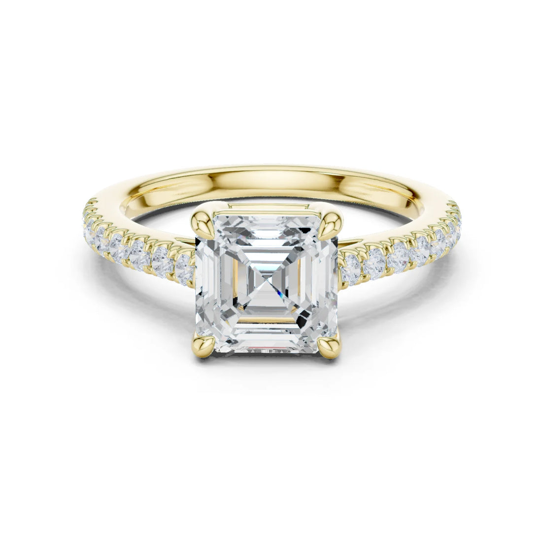Asscher Cut Diamond Pave Band Engagement Ring