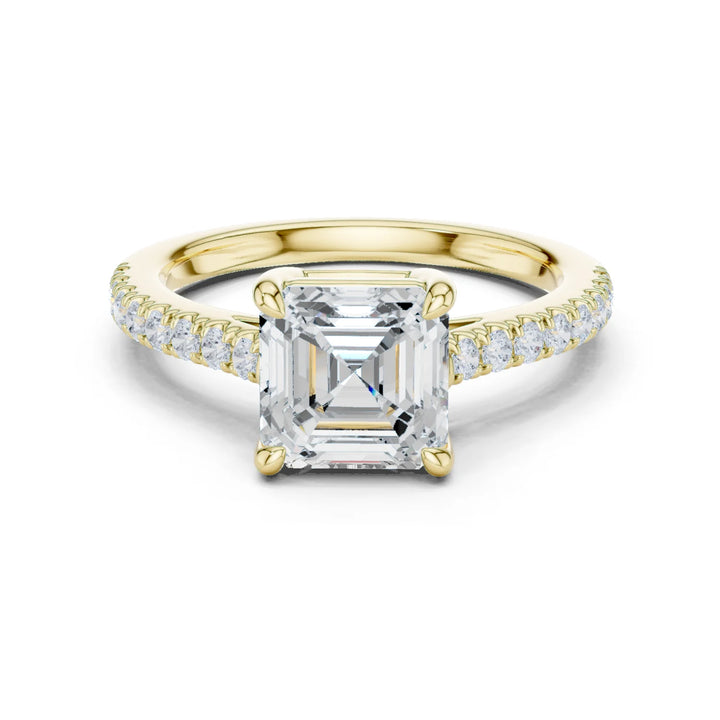 Asscher Cut Diamond Pave Band Engagement Ring