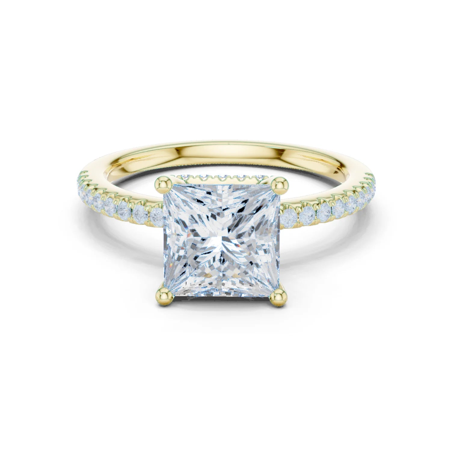 Hidden Halo Princess Cut Diamond Engagement Ring With Pave Band