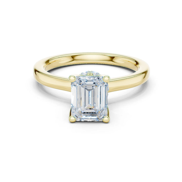 Emerald Shape Diamond Hidden Halo Engagement Ring